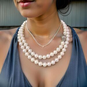 Akoya Pearl Diamond Necklace 30" 18k W Gold 8.50 mm Certified $5,975 311640